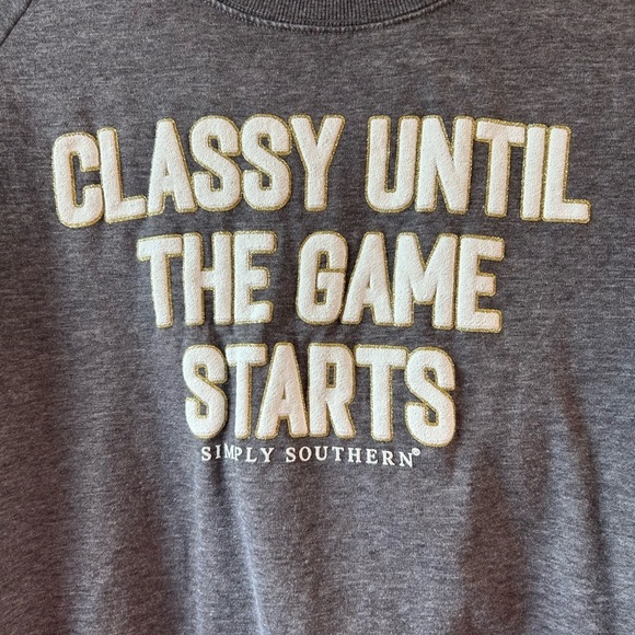 NWOT Simply Southern Charcoal embroidered Sweatshirt - Classy Game Starts - Picture 8 of 9